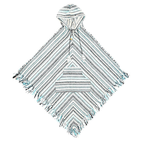 Unisex Cotton Poncho with Pocket, Striped Design, One Size - Front View on White Background