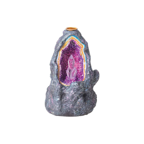 Crystal Cave Backflow Incense Burner with LED Light, Front View on White Background