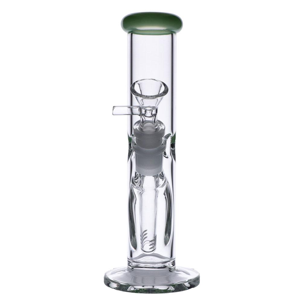 Valiant Distribution Crystal Clear Straight Tube Bong with Ice Catcher, Front View on White Background