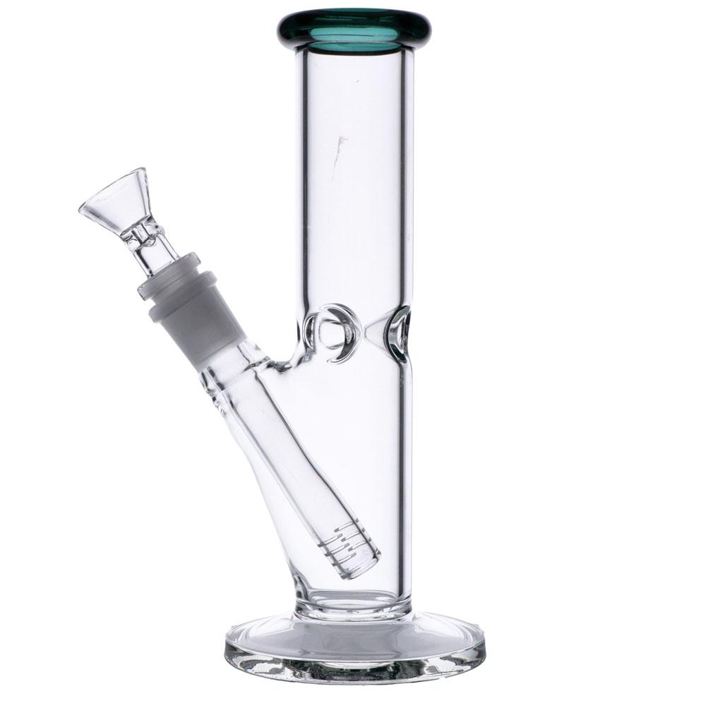 Valiant Distribution Borosilicate Glass Straight Tube Bong with Ice Catcher and Clear Bowl, Front View