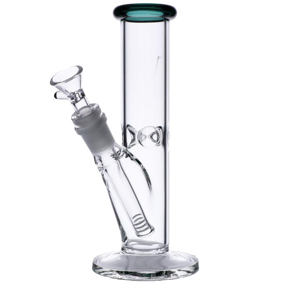 Valiant Distribution Crystal Clear Straight Tube Bong with Ice Catcher, Front View, For Dry Herbs