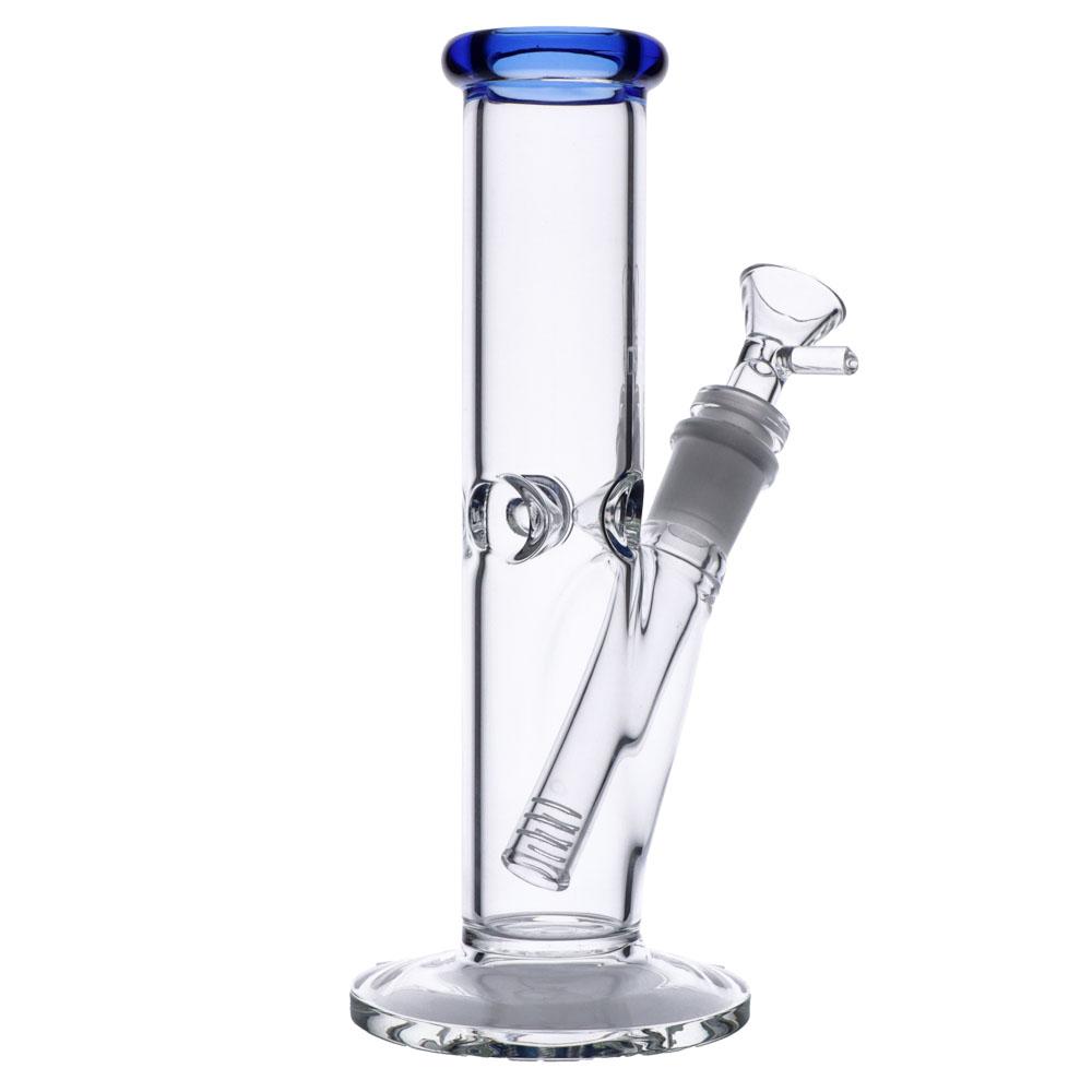 Valiant Distribution Clear Borosilicate Glass Straight Tube Bong with Blue Ice Catcher