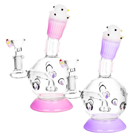 7" Cupcake Water Pipe with Disc Percolator and 14mm Bowl, Borosilicate Glass, Front View