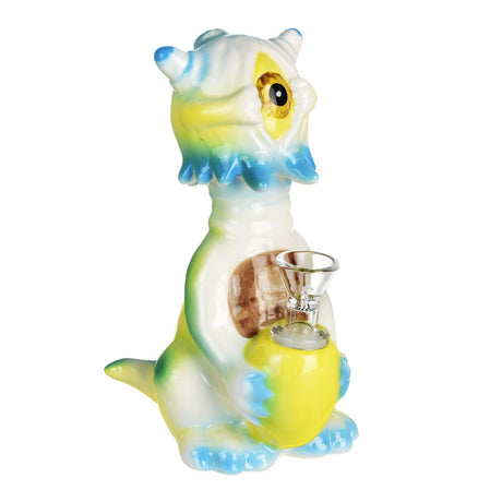 Curious Cyclops Dragon Ceramic Water Pipe, 14mm Female Joint, 6.5" Tall, Side View