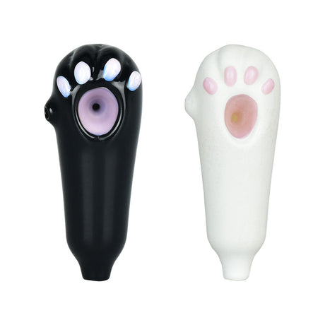Cute Cat Paw Hand Pipe in Black and White, Borosilicate Glass, 4" Size, Front View