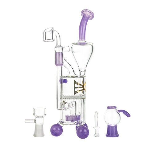 EVOLUTION Cyclone 9.75" Dab Rig in Purple with Glass Nail and Dome, Front View