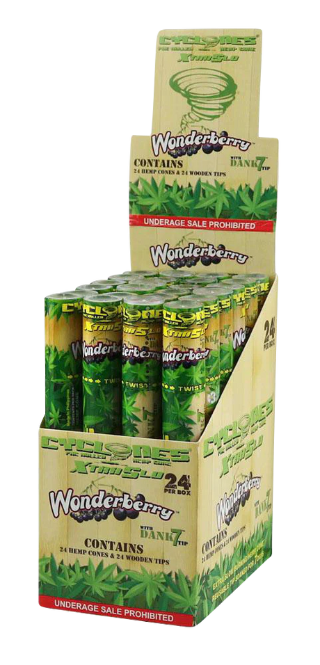 Cyclones Wonderberry Hemp Cones 24-Pack with Wooden Tips Displayed