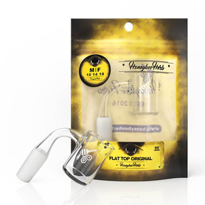 Honeybee Herb Bangers Yellow Line, 14MM Male 90 Degree, Quartz Flat Top on Packaging