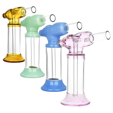 Assorted 6" Dab Torch Shaped Water Pipes in Borosilicate Glass, Unique Design, Front View