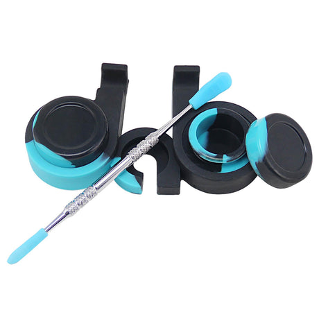PILOT DIARY Silicone Nectar Collector Dab Kit in Black & Teal - Top View with Metal Straw
