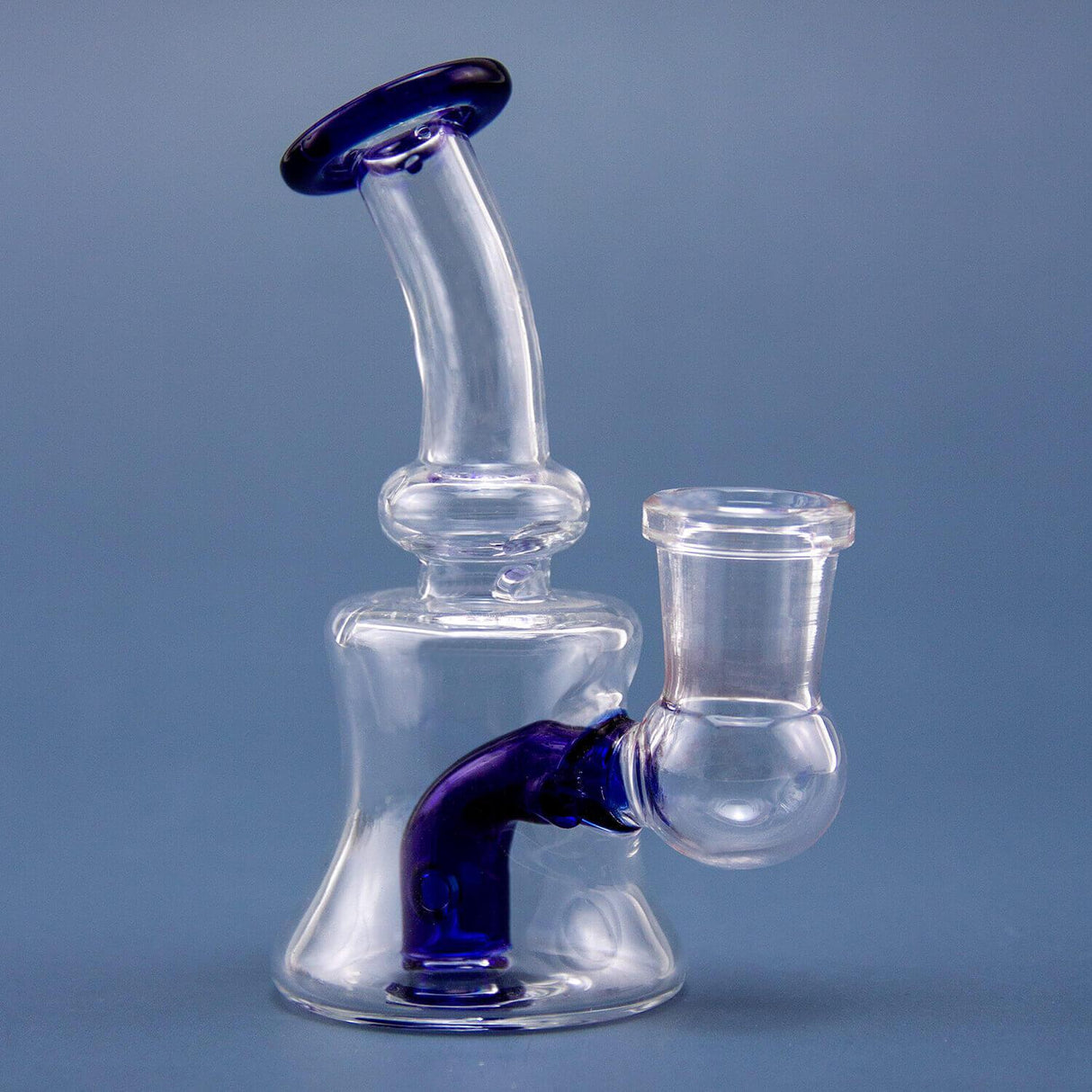PILOT DIARY Mini Rig 4" Glass Water Pipe - Angled Side View with Blue Accents