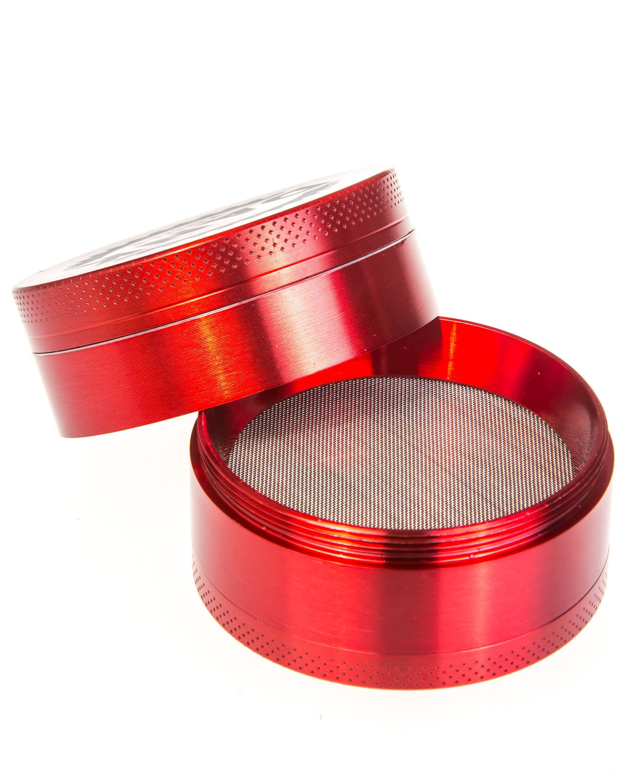 Dank Tools 50mm Red Aluminum 4-Piece Herb Grinder with Kief Catcher - Angled View