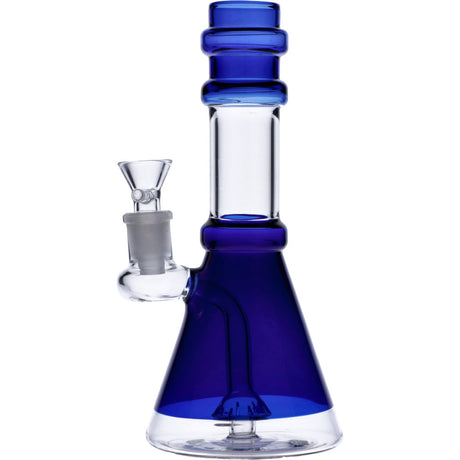 Dark Blue Valiant Glass Water Pipe with Clear Neck and Quartz Bowl, Beaker Design, 8" Height