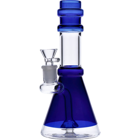 Dark Blue Glass Beaker Water Pipe with Clear Neck and Quartz Bowl - Front View