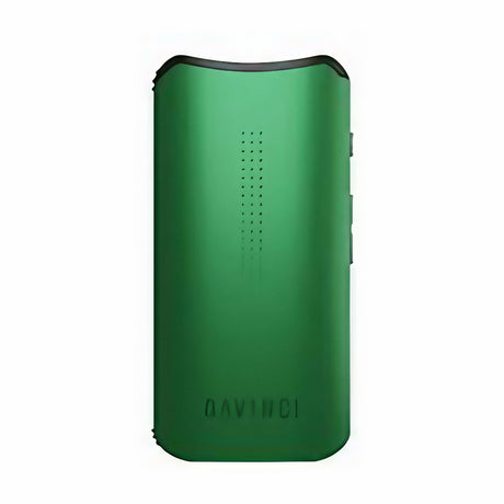 DaVinci IQC Vaporizer in Emerald Green, Portable Design, Front View on White Background