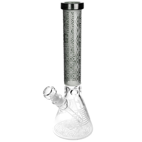14.5" Deco Diamond Etched Beaker Water Pipe with Slit-Diffuser for Dry Herbs - Front View