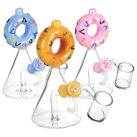 Colorful Delicious Donut Dab Rigs with Borosilicate Glass, 5.75" size, 14mm Female Joint, Front View