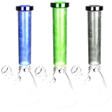 Delta Triangle Etched Beaker Water Pipes in blue, green, and clear glass options, 14.5" with slit-diffuser