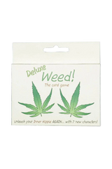 Deluxe Weed! 420 Themed Card Game front view, featuring cannabis leaf design and fun tagline.