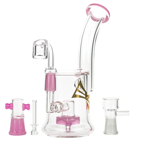 EVOLUTION Diamond Dust 8" Pink Dab Rig with Showerhead Percolator and Quartz Banger - Front View