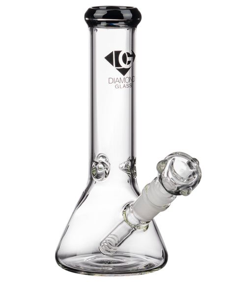 Diamond Glass 8" Beaker Bong in Black with Glass on Glass Joint, Front View