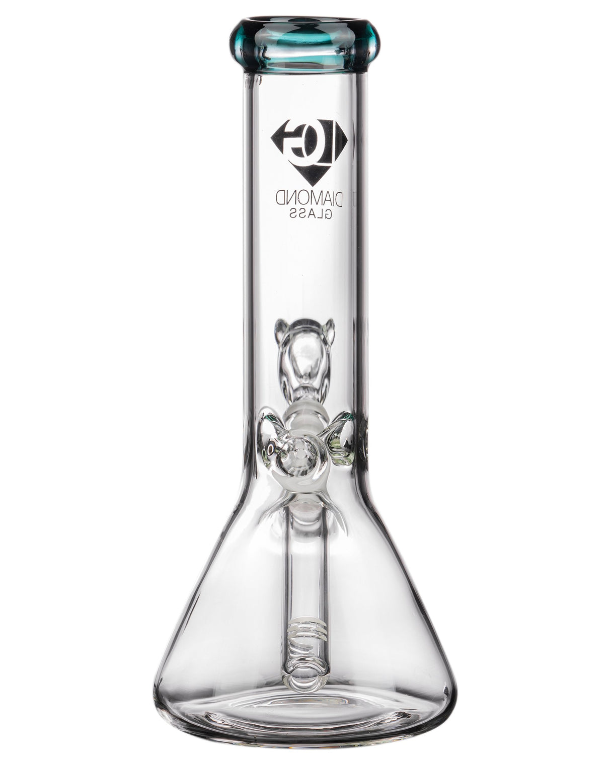 Diamond Glass 8" Beaker Bong with clear borosilicate glass, 45-degree joint, front view on white background