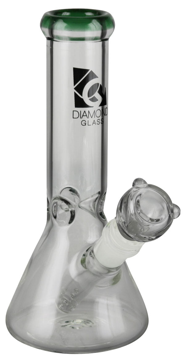 Diamond Glass 8" Sugar Beaker Bong with 14mm Female Joint, Front View, Borosilicate