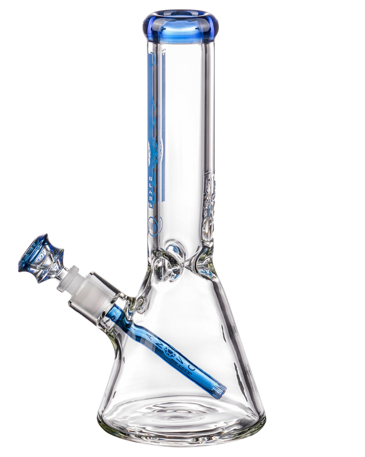 Diamond Glass 11'' Beaker Bong with Blue Accents, 9mm Thick Borosilicate, Front View