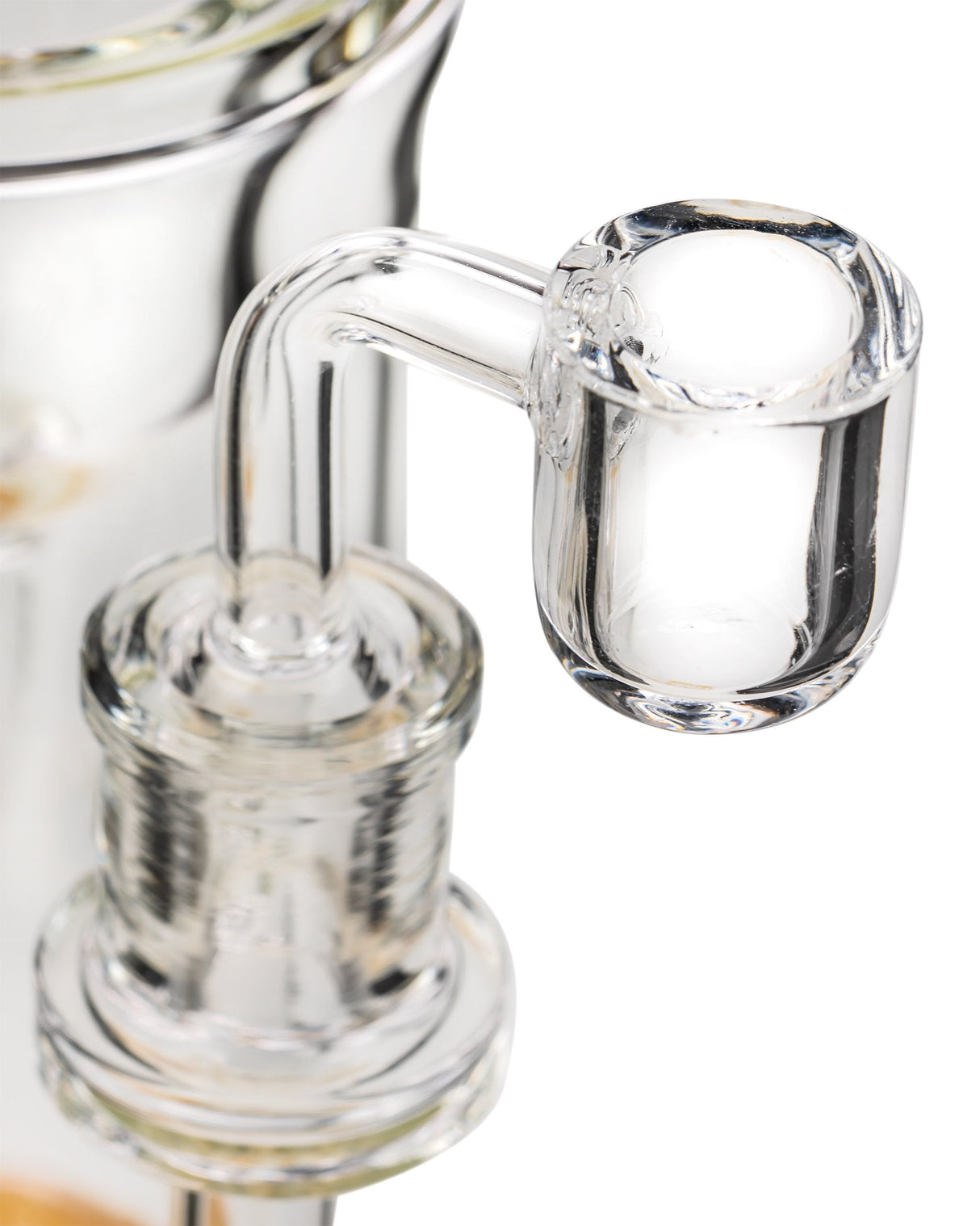 Diamond Glass Ball Perc Incycler in clear borosilicate, side view with focus on percolator and joint