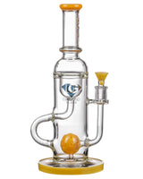 Diamond Glass Ball Perc Incycler in Clear with Blue Accents, 90 Degree Joint, Front View