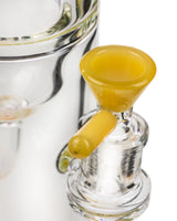 Close-up of Diamond Glass Ball Perc Incycler with yellow glass bowl for dry herbs