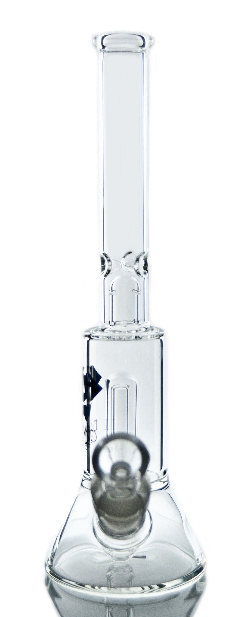 Diamond Glass 11" Beaker Bong with Showerhead Perc, Clear Design, Front View - DankGeek