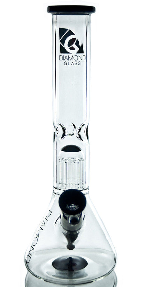 Diamond Glass 15'' Beaker Bong with Tree Perc, Slitted Design, and 14mm Female Joint - Front View