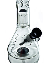 Diamond Glass Beaker Bong with Tree Perc, 14.5mm Female Joint, Clear Glass, Side View