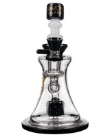 Diamond Glass Big Puck Dab Rig with Percolator, Black Accents, Front View - DankGeek