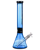 Diamond Glass 15" Black Collared Beaker Bong, Borosilicate, Front View on White