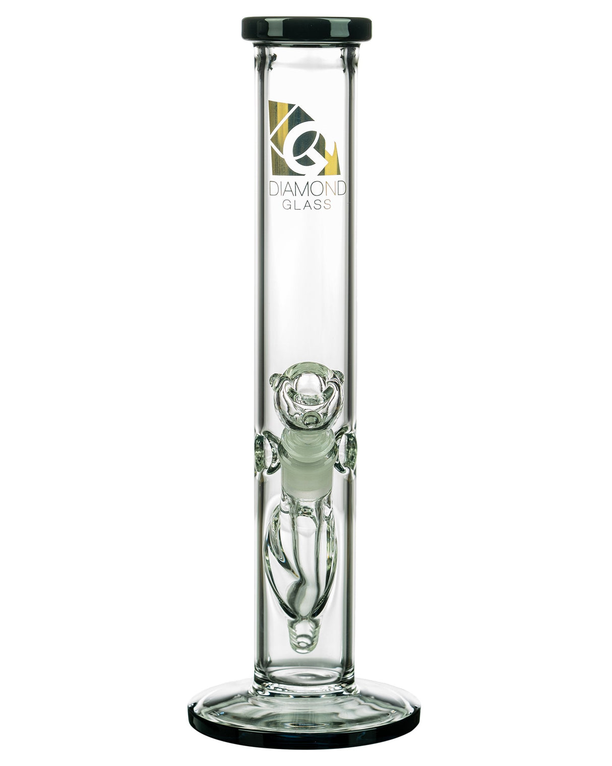 Diamond Glass - Classic 13" Straight Tube Bong in Clear with Black Accents - Front View