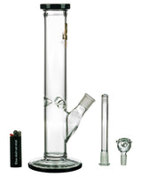 Diamond Glass 13" Classic Straight Tube Bong in Clear with Black Accents, Glass on Glass Joint, and Deep Bowl