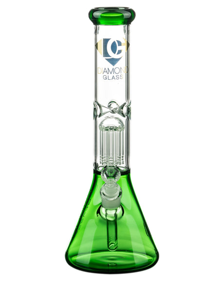Diamond Glass 13'' Beaker with Eight Arm Tree Perc, clear borosilicate glass, front view on white background