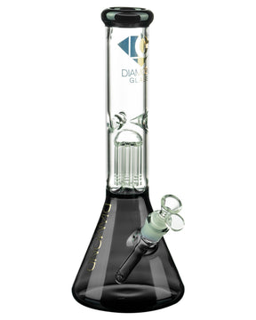 Charcoal Diamond Glass 13" Beaker with Eight Arm Tree Perc, Front View on White Background