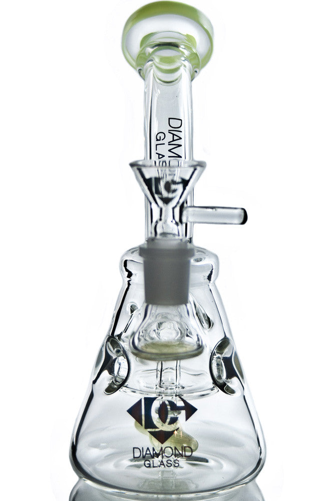 Diamond Glass - Flowmotion Bong with Clear Beaker Base and Green Accents - Front View