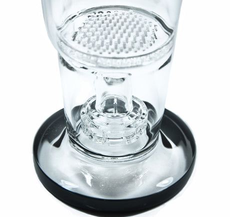 Close-up of Diamond Glass Frit Cup Bong base with Showerhead to Fritted Disk Perc