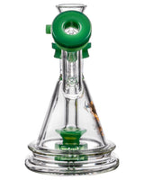 Diamond Glass Gavel Hammer Bubbler in Clear with Green Accents, Showerhead Percolator, 6.5" Tall