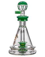 Diamond Glass Gavel Hammer Bubbler, clear with green accents, showerhead percolator, front view