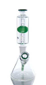 Diamond Glass Glycerin Beaker Bong with Slitted Percolator and Green Glycerin Chamber - Front View