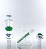 Diamond Glass Glycerin Beaker Bong with Slitted Percolator and Green Accents