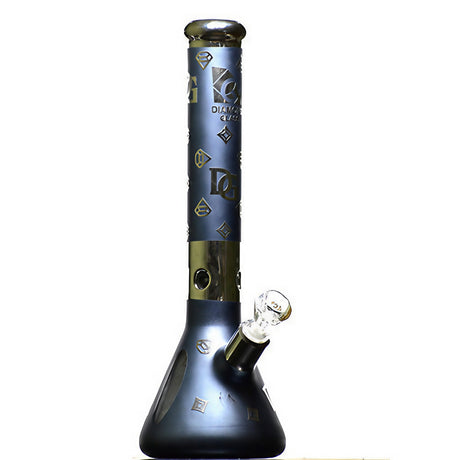 Diamond Glass Beaker Bong with Gold Accents and Frosted Logo, Front View - DankGeek
