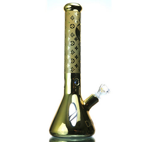 Diamond Glass Gold Karat Beaker Bong with 18mm to 14mm joint, front view on white background