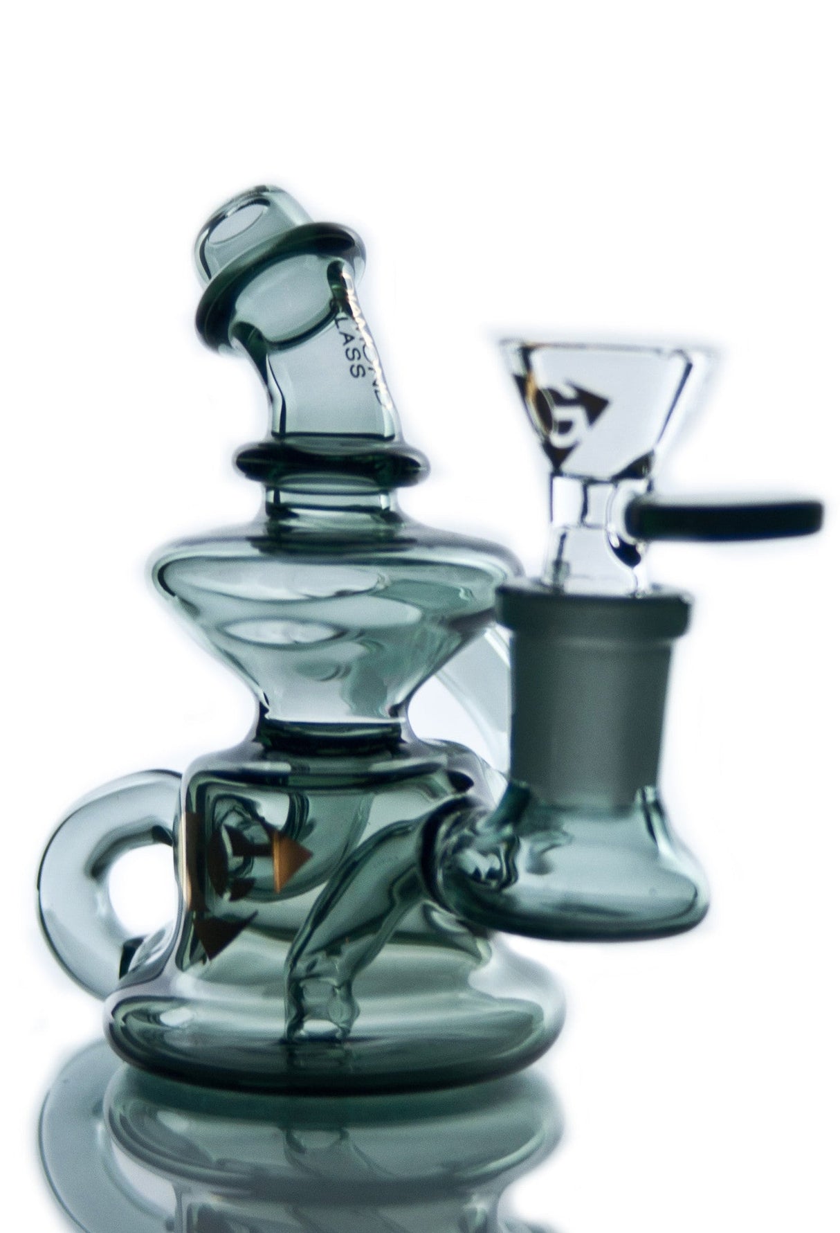 Diamond Glass Mini Recycler Dab Rig with Slitted Percolator, 5" Tall, Side View