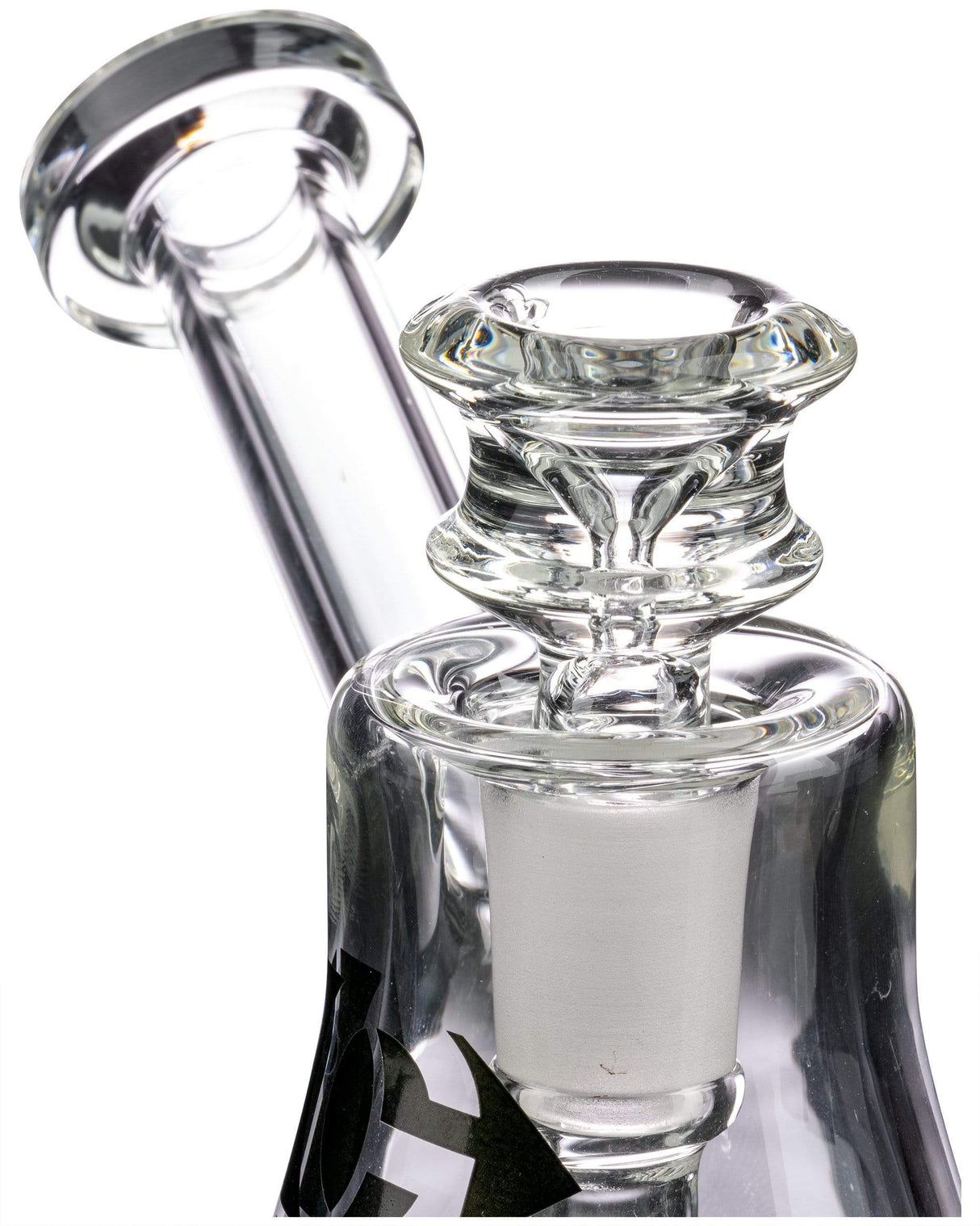 Diamond Glass Gavel Bubbler, clear borosilicate, 7.5" height, 90-degree joint, close-up side view.